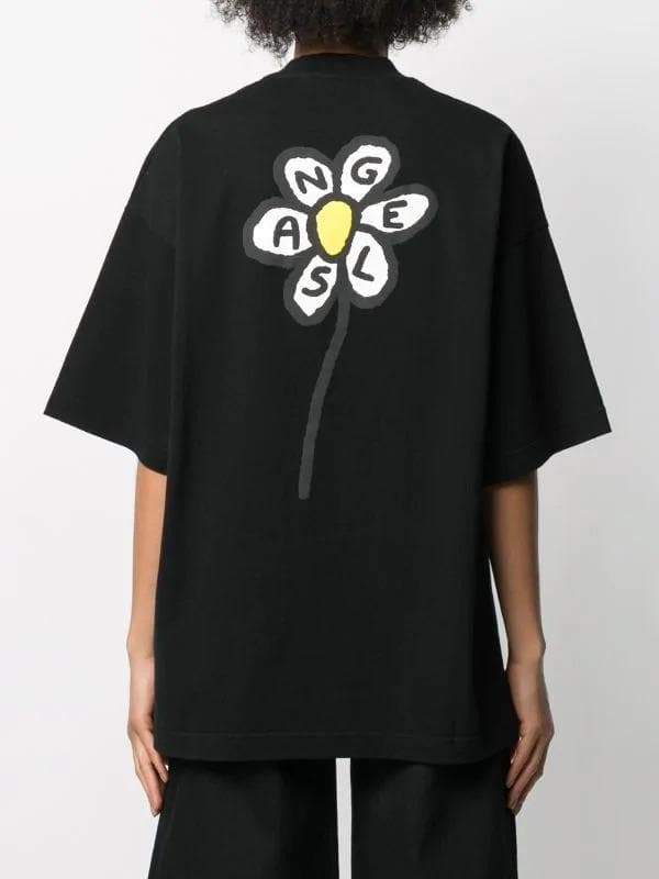 Palm Angels Flower Logo Black Tee Deliveryman 