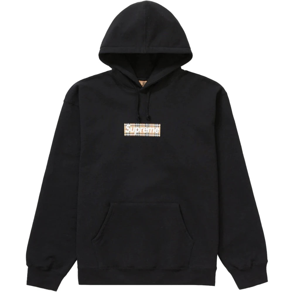 Supreme Burberry Box Logo Hooded Sweatshirt Black